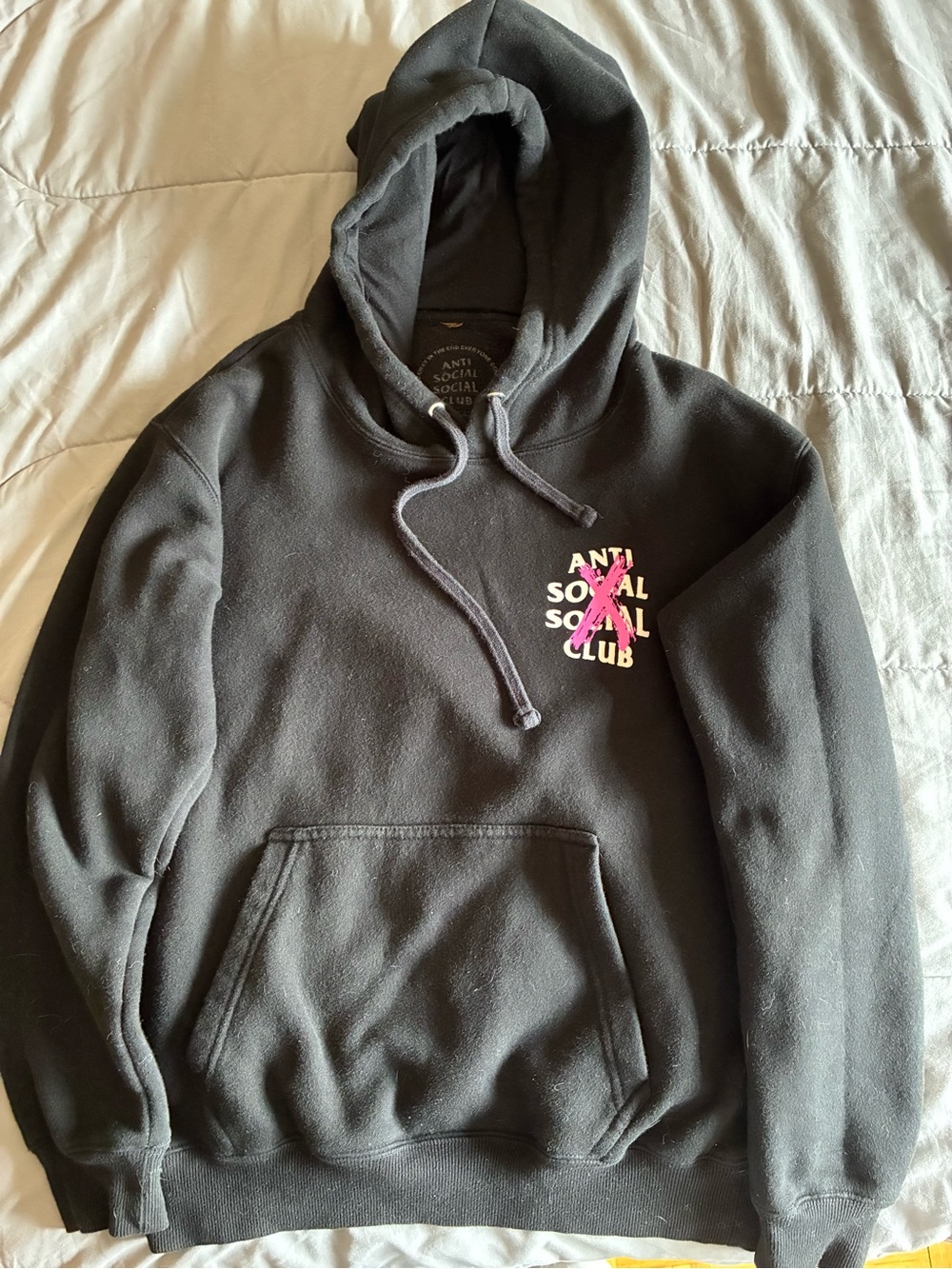 Anti Social Social Club Black Crewneck Hoodie with Pink Accent